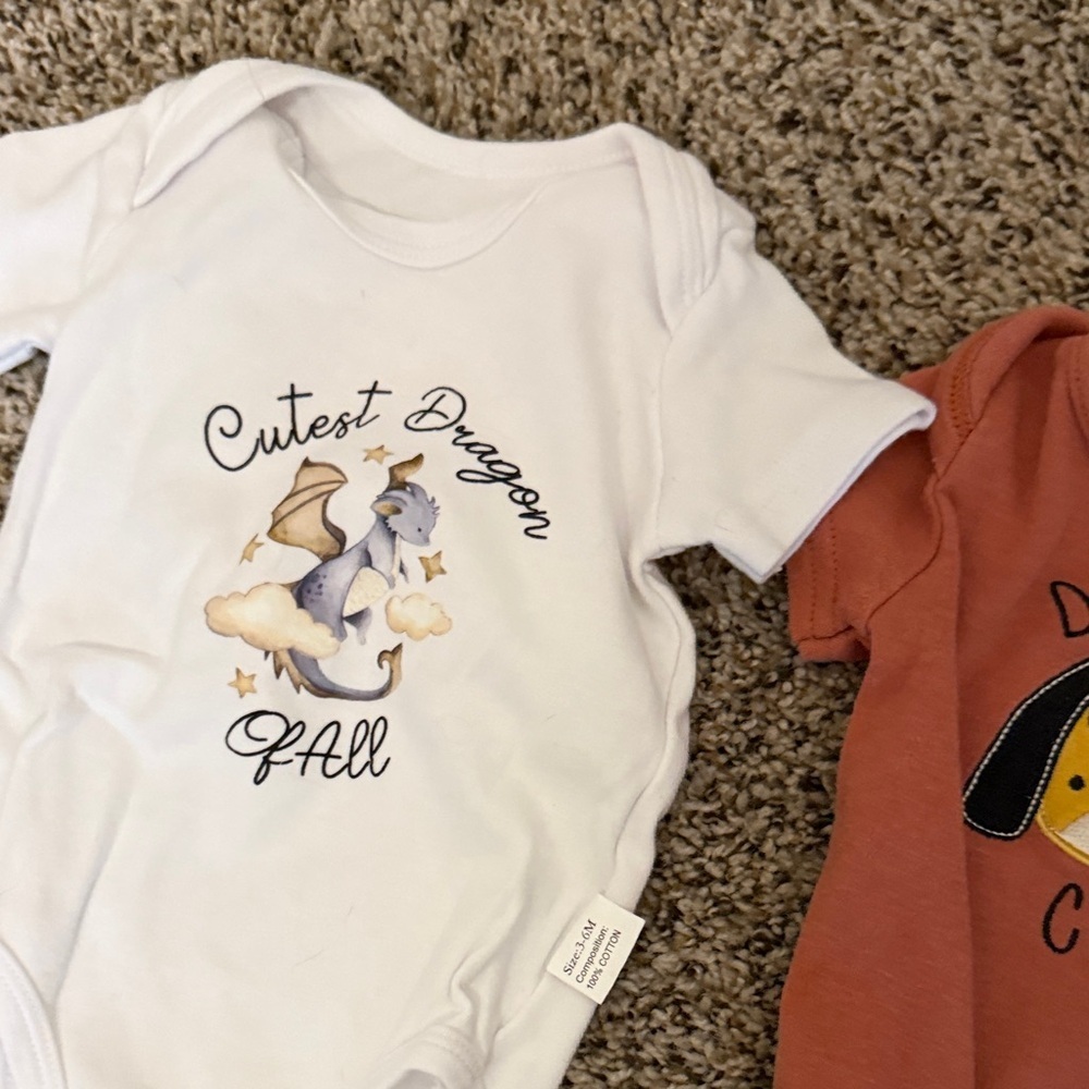 Cute Dog Print Kids One Piece Set - White, Orange, Navy - Picture 4 of 4